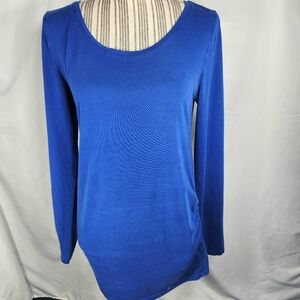 BumpStart Blue Long Sleeve Ruched Sides Cotton Blend Maternity Top Size Medium